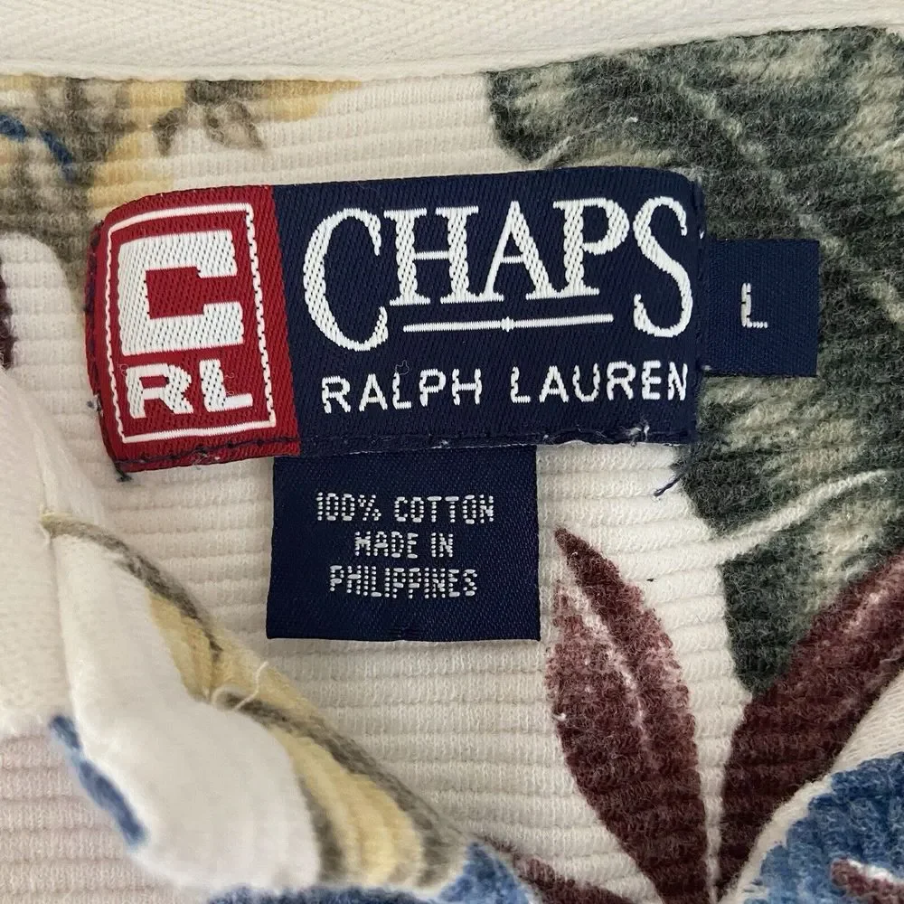 Chaps Ralph Lauren Tropical Print Short Sleeve‎ Ribbed Polo Size Large Cotton